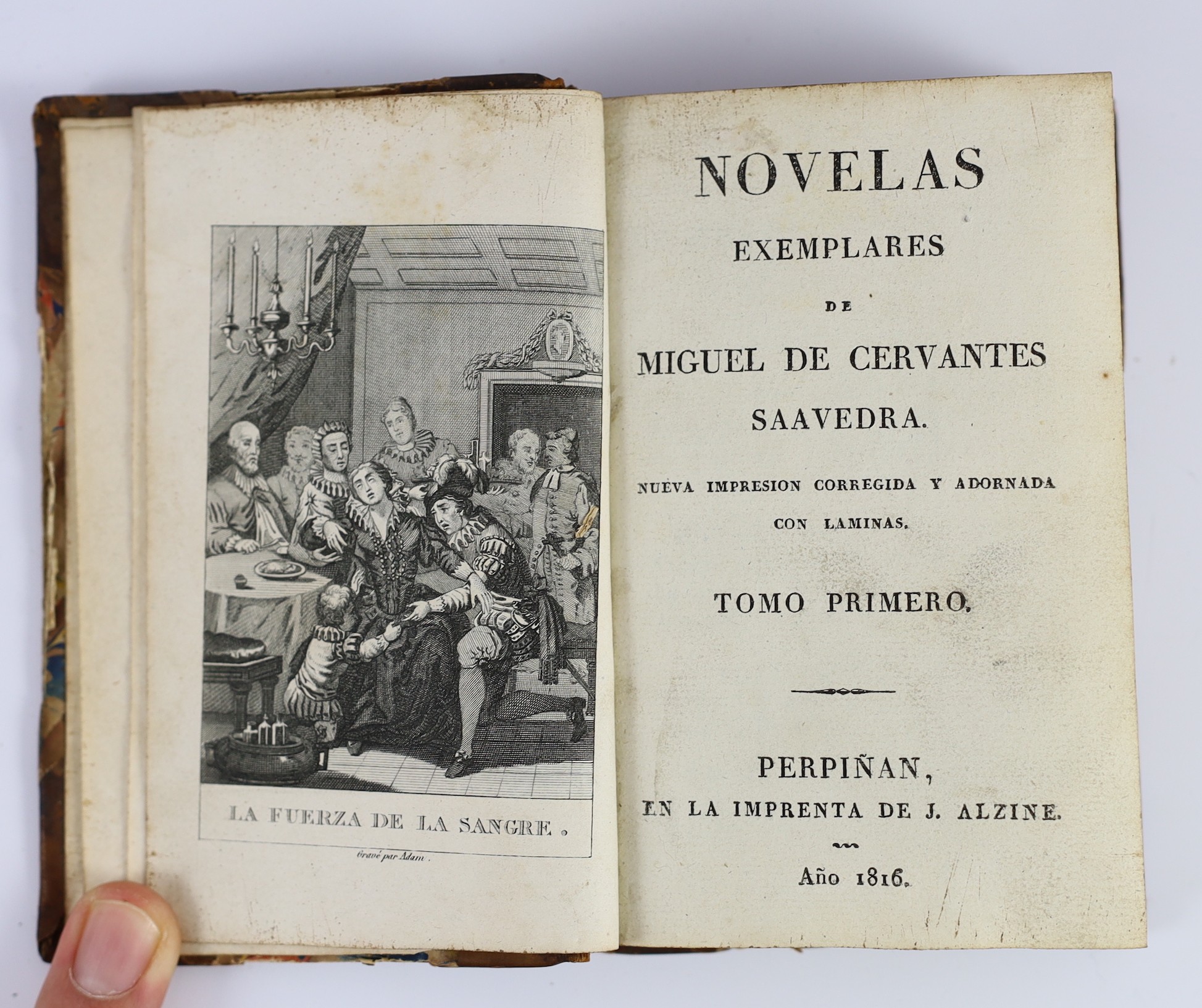 Kalendario Manual y Guia de Forasteros en Madrid, 24mo, red morocco, with coloured engraved map of Spain, lacking portraits, 1817, bound with Estado Militar de Espana, lacking map of Madrid, 1817; Enrique, Jacobo Bernard